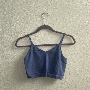 Women’s Navy Ribbed Tank Top Spaghetti Strap Cropped Cami